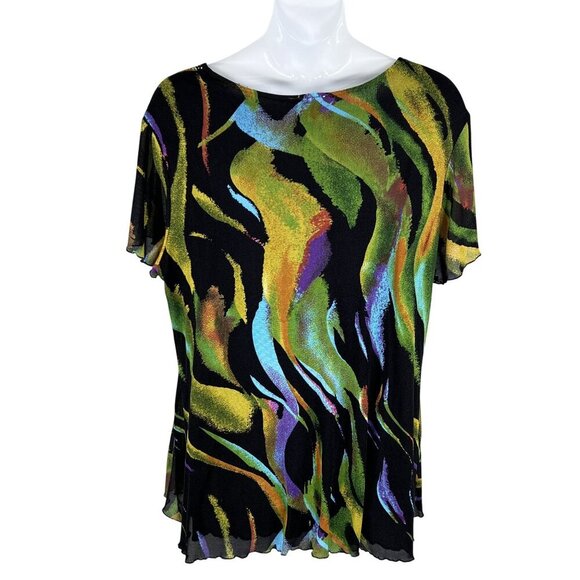 Serengeti Womens 2X Tunic Top Faceted  Stud Accents Yoke Abstract Design Artsy - Picture 9 of 15